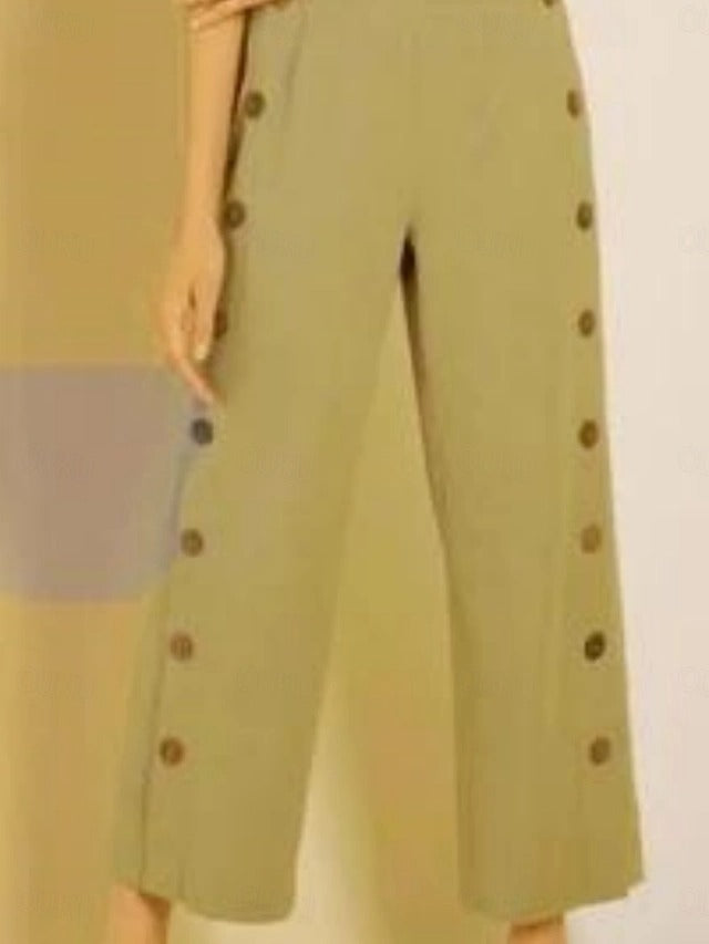 Side-Button Wide Leg Pants for Women