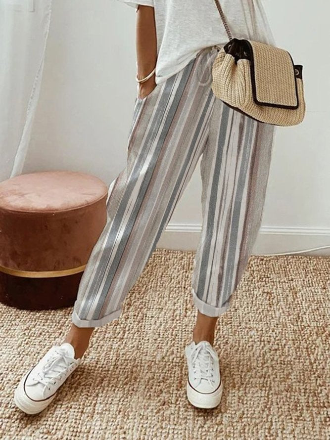 Casual Stripe Printed Khaki Pants