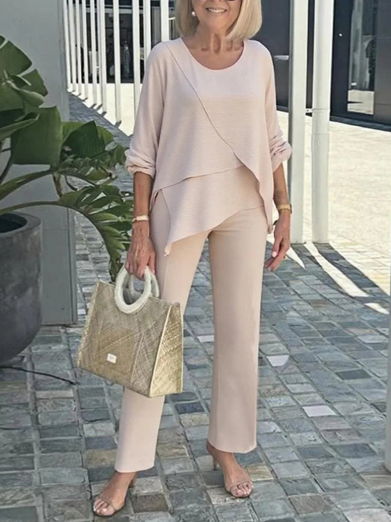 Comfy Round Neck Long Sleeve Plain Two Piece Set