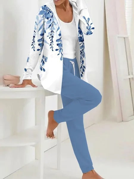 Floral Hoodie Long Sleeve Comfy Two-Piece Set