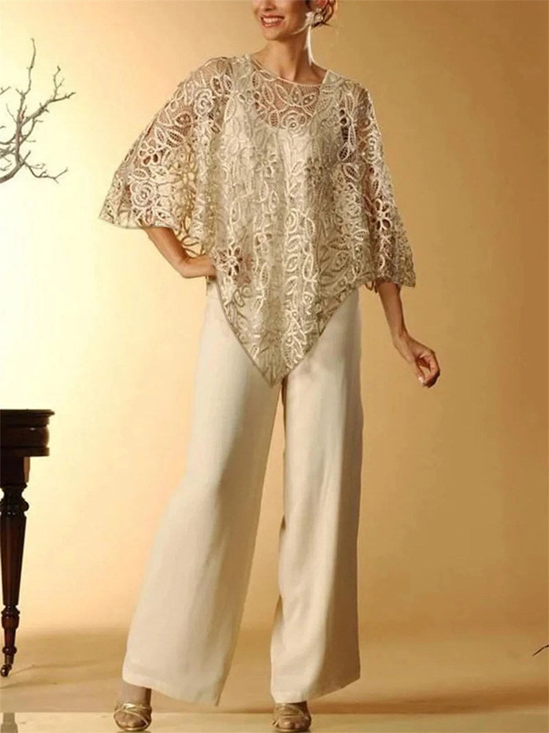 Elegant Plain Round Neck Long Sleeve Two Piece Set