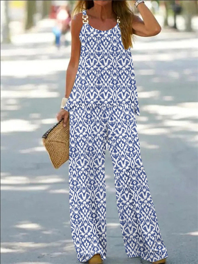 Trendy Ethnic Sleeveless Spaghetti Strap Casual Two-Piece Set